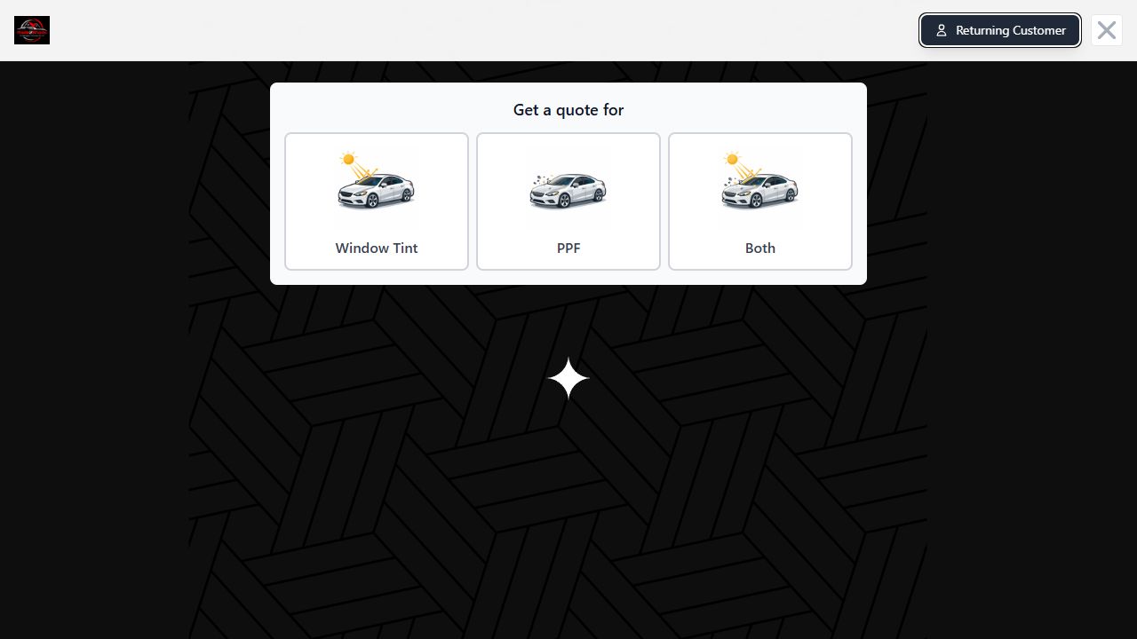 Tint Bolt Powerhouse online shop page with instant quote flow open